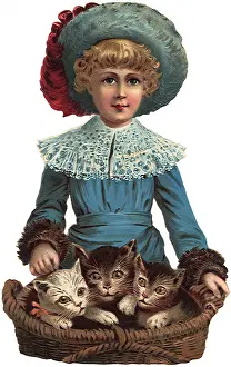 Basketful: Girl with Kittens in a Basket
