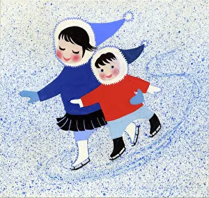 Champness: Girl and little boy skating