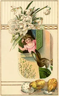 Hatched: Girl peeking at the Easter Bunny