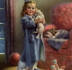 Balancing: Girl and Pets on Stairs