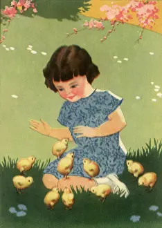 Playtime: Girl Plays with Chicks