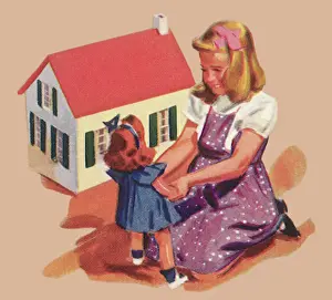 Kneels: Girl Plays with Doll