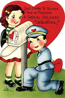 Mailbox: Girl with postman and mailbox Valentine