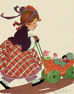 Peat: Girl pushing Dolls in Stroller