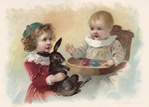 Highchair: Girl with Rabbit and Baby