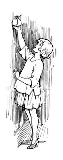 Lamplighter: A girl reaching to take a cup from a hook on the wall