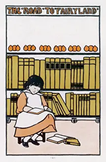 Chooses: GIRL READS BY BOOKSHELF