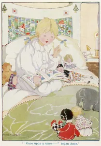 Golliwog: GIRL READS TO DOLLS