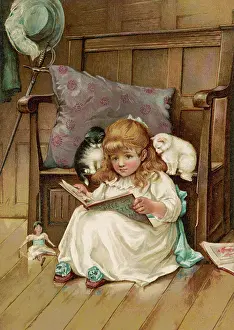 Floorboards: GIRL READS WITH KITTENS