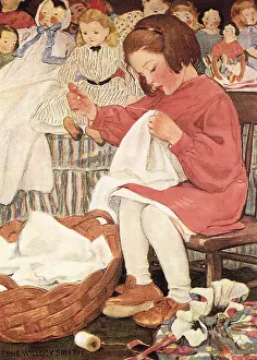 Willcox: Girl Sewing with Dolls