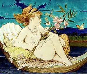Cushions: Girl in a Shell holding flowers