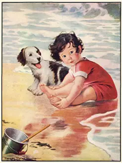 Tipton: Girl on Shore with Puppy