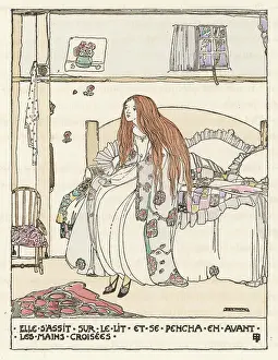 Jessie M King: GIRL SITS ON BED/KIPLING