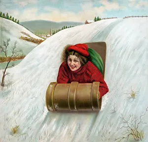 Sledding: Girl Sledding, circa 1890