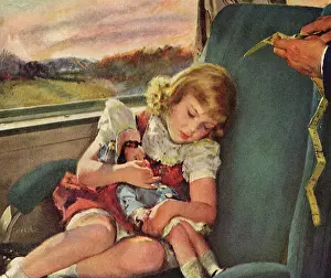 Girl Sleeping with Doll on Train