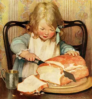 Slicing: Girl Slicing Bread