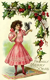 Creates: Girl with Squirrel on Arm within Holly Border