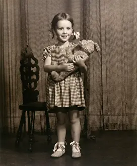 Gingham: GIRL WITH TEDDY 1930S