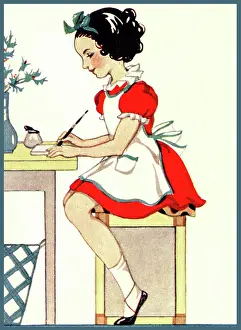 Homework: Girl writing at her desk