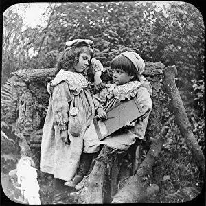Smocks: Two girls with blackboard