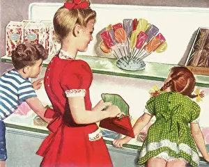 Playtime: Two Girls and a Boy at a Candy Store