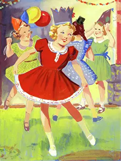 Gouache: Girls dancing at a children's party