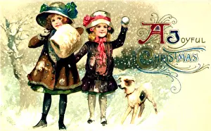 Muffler: Girls with Dog in Snow