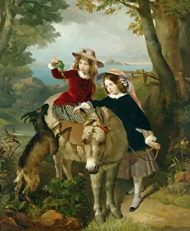 Ouless: Two girls with a donkey and a goat