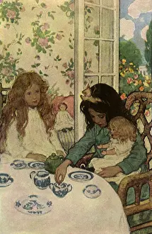 Happier: Two Girls having Tea Party with Doll