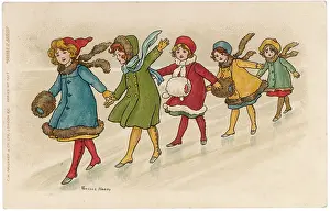 Carefully: Girls on Icy Slope