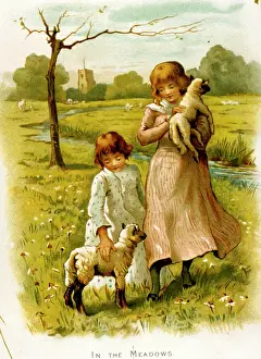 Lambs: Two girls with lambs