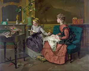 C1873: Two girls, one reading, one sewing