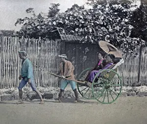 Rickshaw: Girls in rickshaw, Japan, circa 1880s