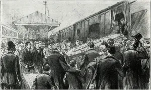 Broughton: Gladstone's coffin being place in train at Broughton Hall