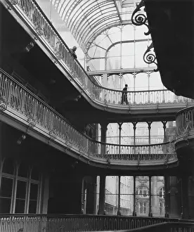 Banister: Glass and ironwork building interior