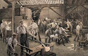 Glassblowing: Glassblowing workmen and boys