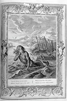 Represented: Glaucus transforms from man to sea god. Engraving