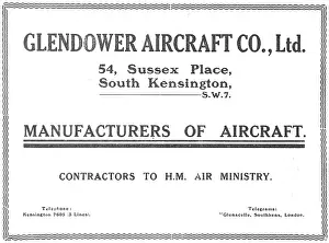 Glendower: Glendower Aircraft Co: Aircraft Constructors 1918