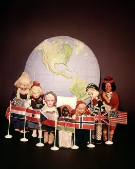 Multicultural: Globe World Dolls Flags Diverse Races Multicultural Unity