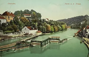 Weirs: Gmunden. At the Traun. Outflow of Traun from the