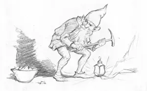 Picks: A gnome or dwarf in the act of mining with a pick