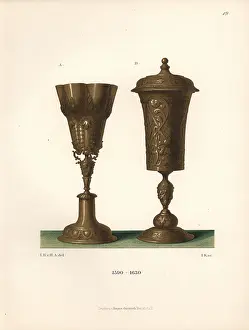 Goblets: Two goblets in gilt-plated silver, Gothic style
