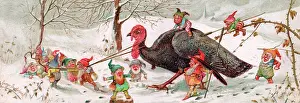 Brambles: Goblins with a turkey on a Christmas card