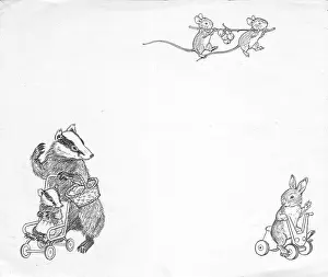 Storycard: Going Shopping ' badger with basket of shopping