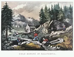 Currier: Gold Mining in California. Scenes of the 1849