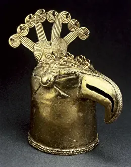 Sucre: Gold stick handle with figure of a bird. Majagual
