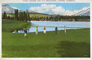 Jasper: Golf course and Lac Beauvert, Jasper, Alberta, Canada