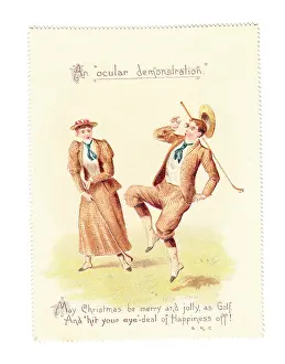 Serrated: Golfing couple on a comic Christmas card
