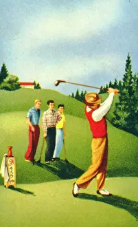 Golfing: Golfing scene -- four men on a green