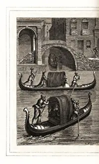 Gondoliers: Gondolas on the canals of Venice, 16th century